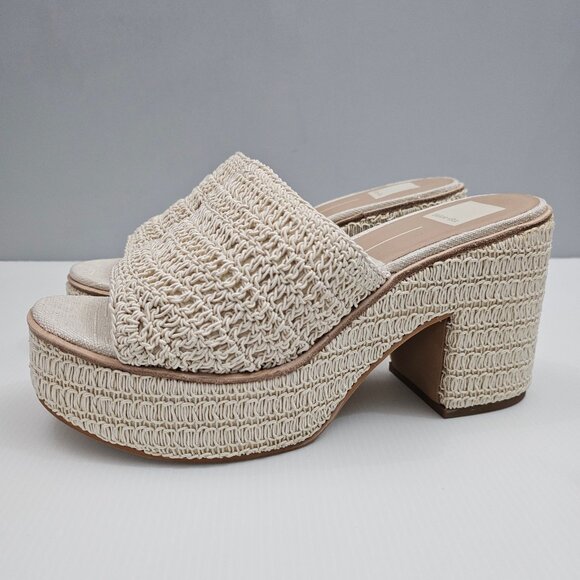 NEW Dolce Vita Ladin Wedge Womens 10 Ivory Cream Woven Platform Sandal Heels - Picture 12 of 12